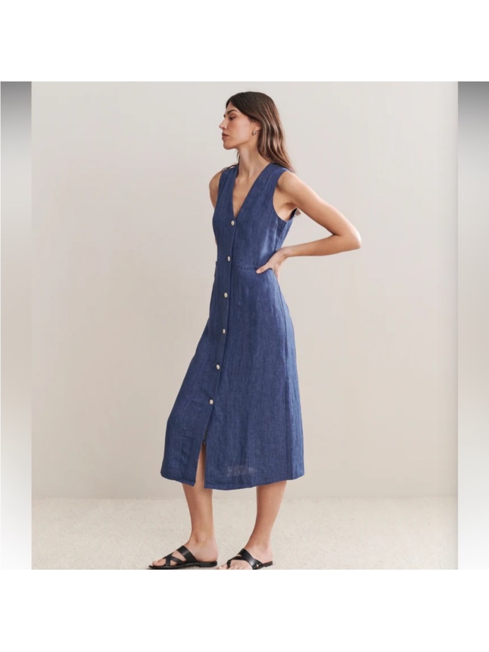 Jenni Kayne Callen Chambray Linen Button Front Midi Dress XS